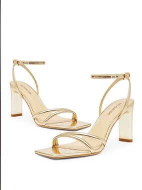 Modatope Metallic Gold Ankle-Strap Size 8 Block Heel Sandals